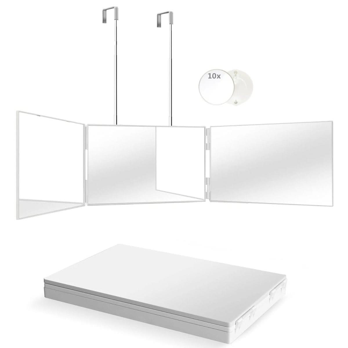 TRIFLEX Mirror - Foldable 3-way mirror with hook for make-up, hair styling & shaving