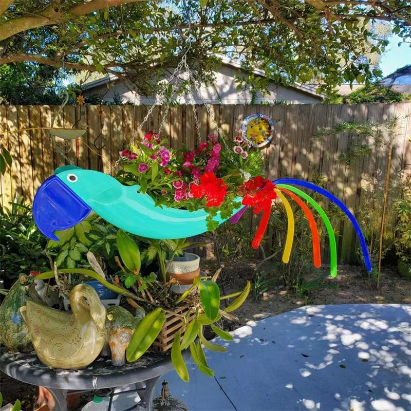 Hanging plant bowl - Colourful chicken design garden decoration
