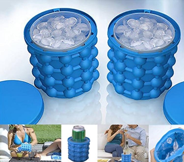 Fabricador de cubitos de hielo – Contenedor de cubitos de hielo de silicona 2 en 1 que ahorra espacio con función de enfriamiento