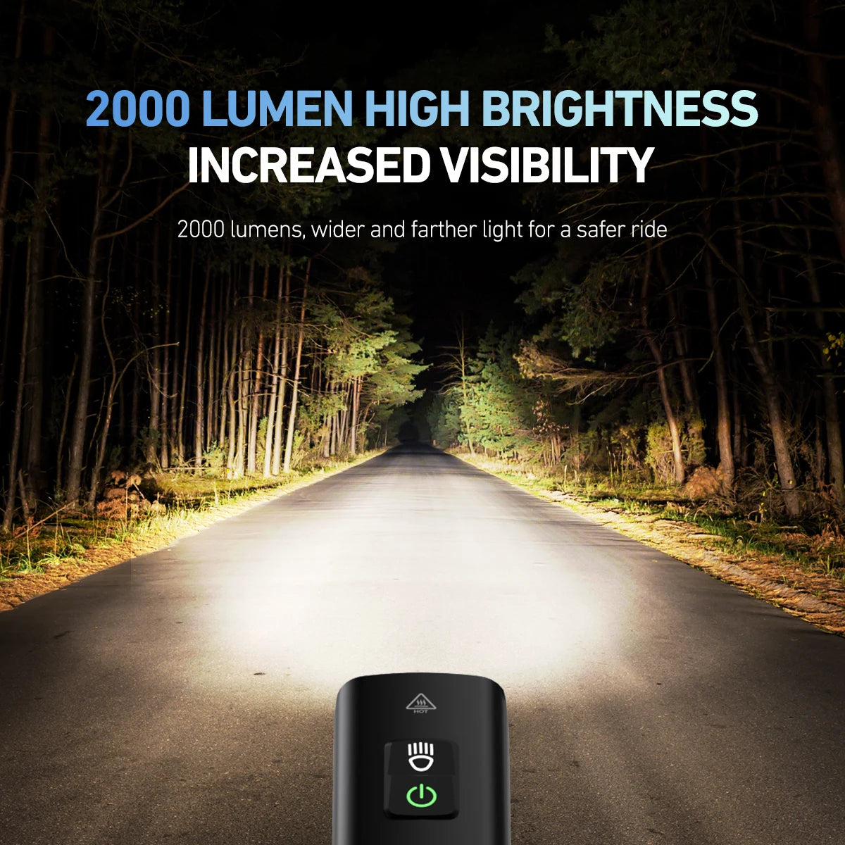 NIGHTRAY 2000 - Powerful LED bike light with 2000 lumen & IPX6 water protection