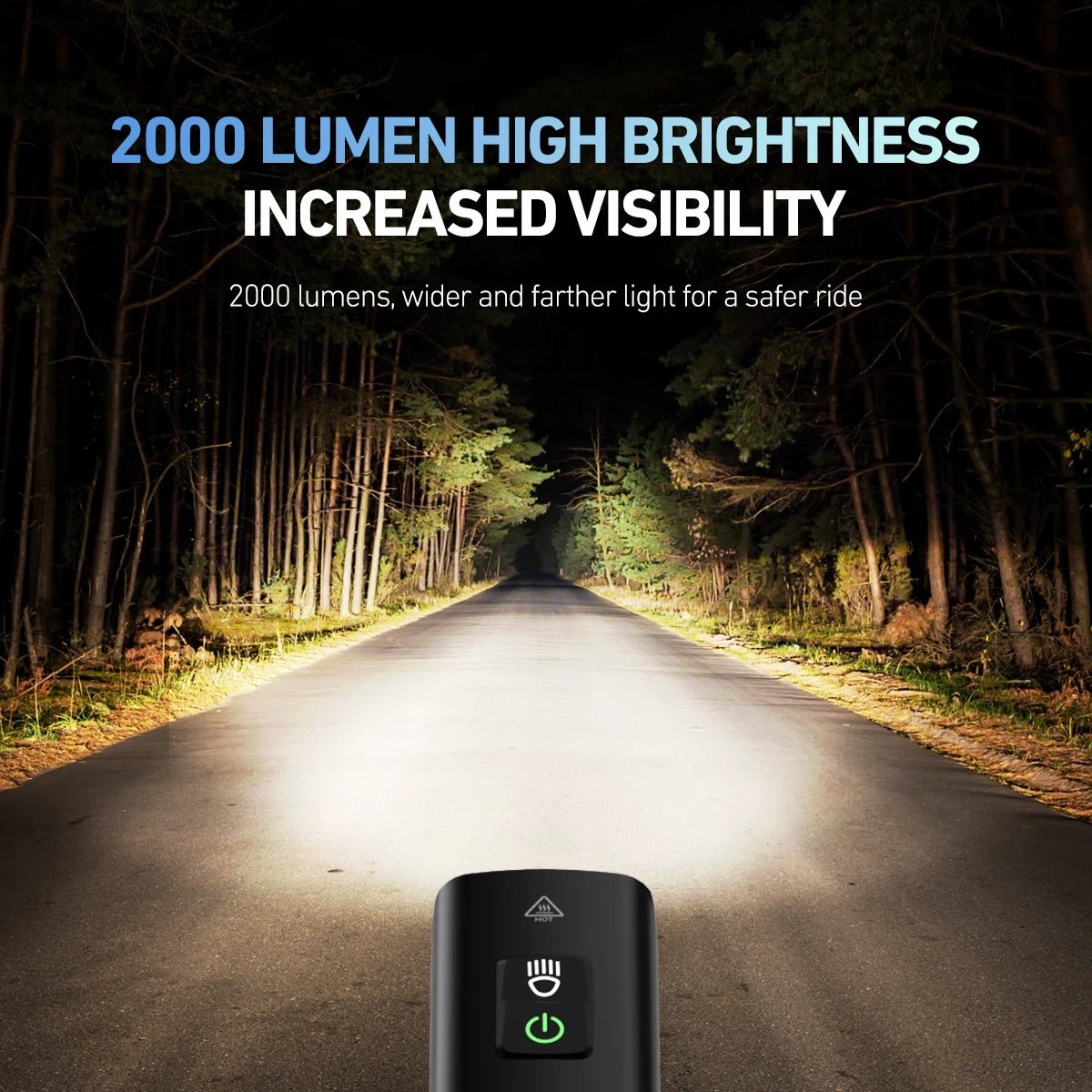 NIGHTRAY 2000 - Lampe de vélo à LED puissante avec 2000 lumens & protection contre l'eau IPX6