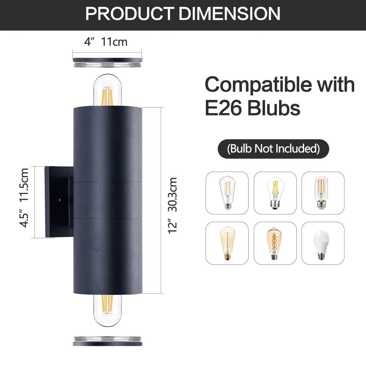 LUXFLOW - Black Outdoor Wall Light with Up & Down Lighting