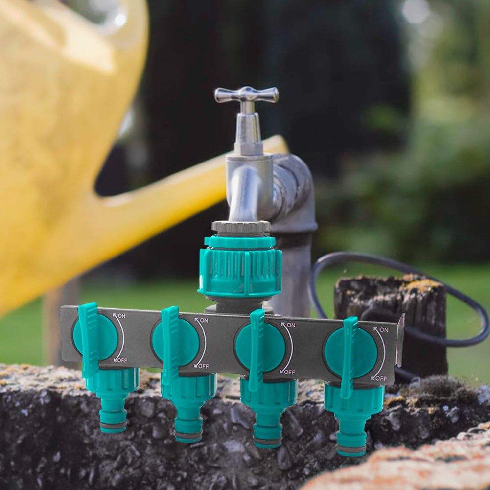 Distribuidor de manguera de jardín premium de 4 vías - Adaptador de grifo ajustable