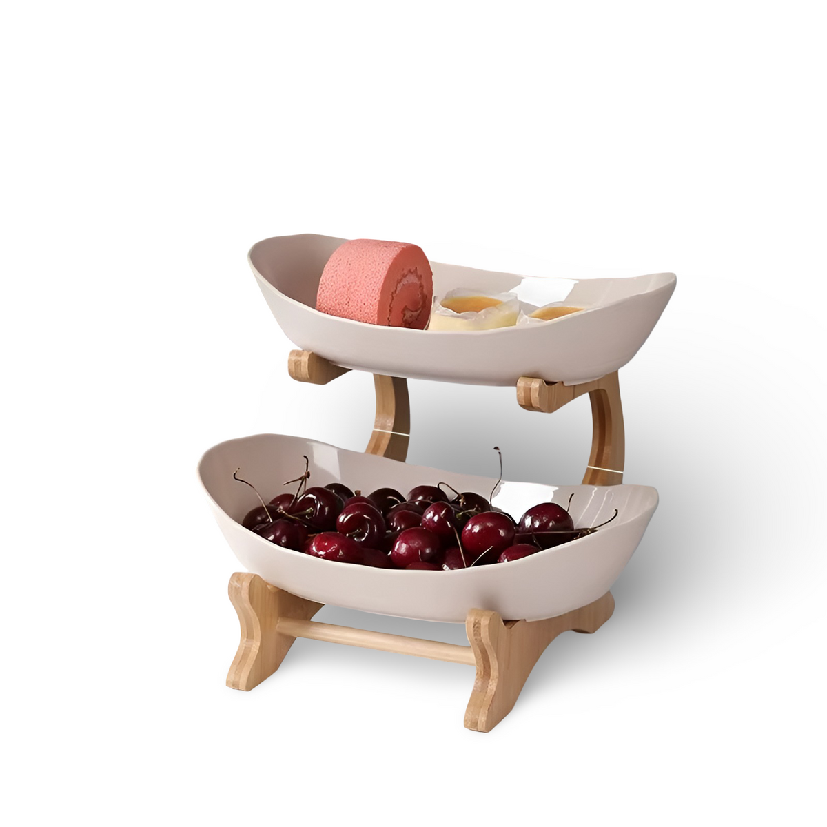 OAKMONT – Corbeille à fruits en bois à trois étages avec bols