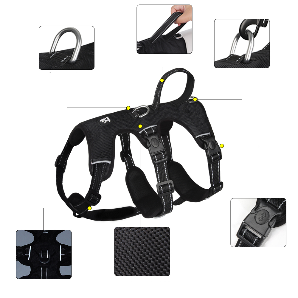 Hundegeschirr Gepolstert Schwarz Größe M Nylon Sicherheitsgeschirr Hund Anti-Zieh Design-5