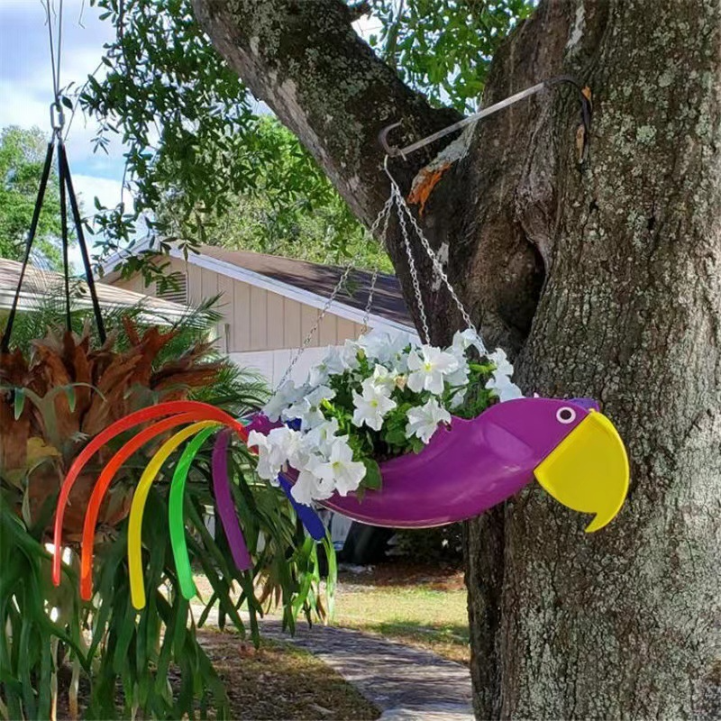 Hanging plant bowl - Colourful chicken design garden decoration