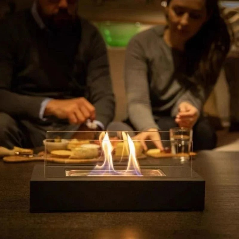 FlameGlow bioethanol table fireplace - Portable & stylish for indoors & outdoors