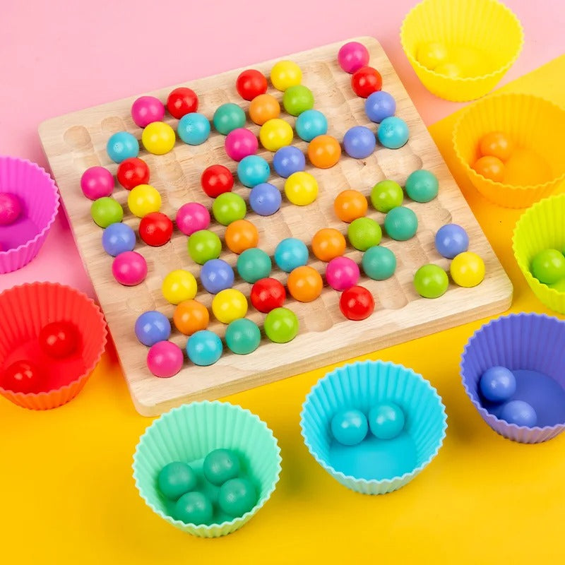 Colormatch - Montessori wooden bead sorting game to promote colours & counting