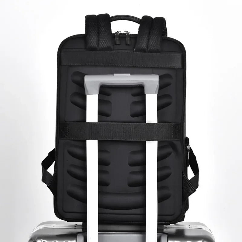 Elegante mochila de cuero para mujer/hombre con conexión USB para portátil y uso diario, 15,6 pulgadas, negro