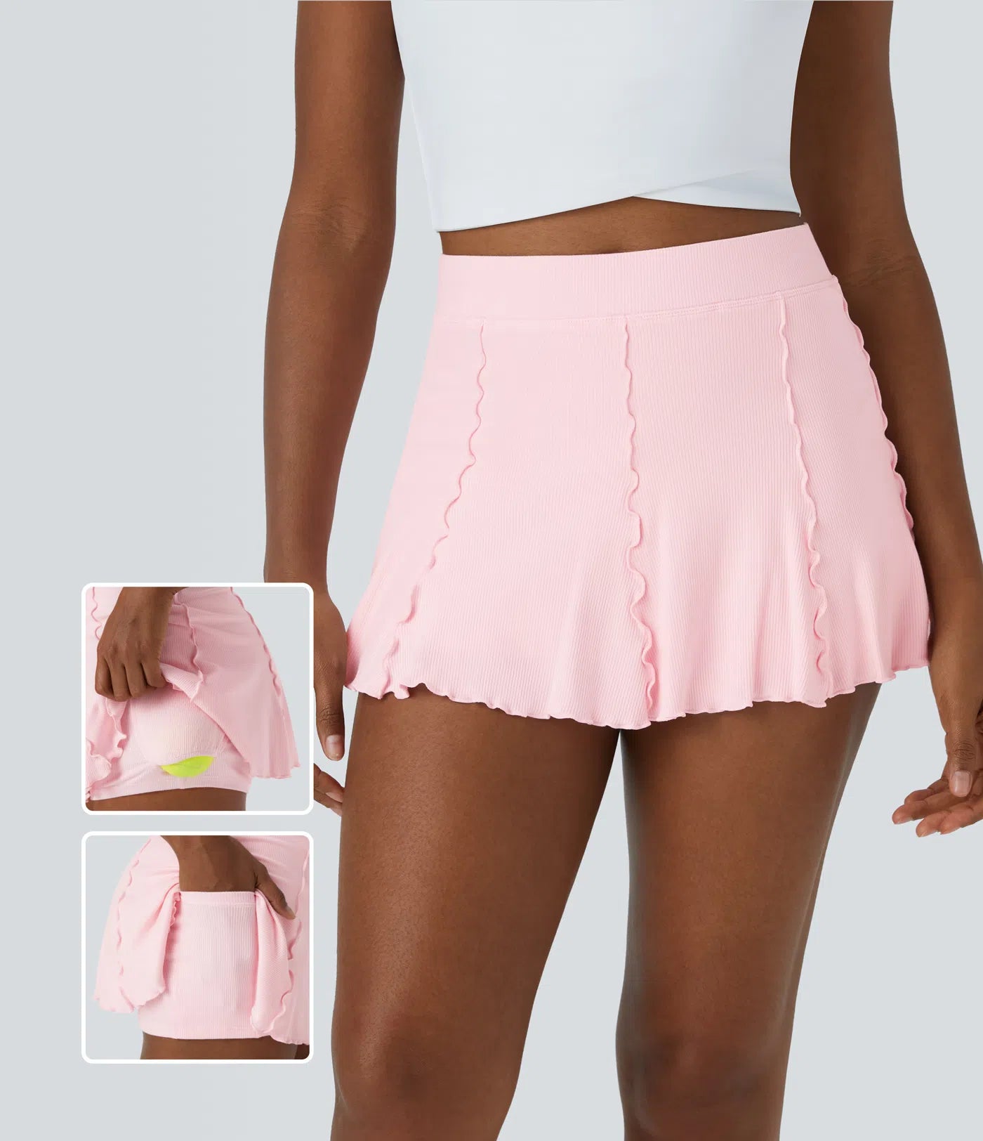 RIBBEDKNIT - Feminine 2-in-1 tennis skirt with playful flounce hem