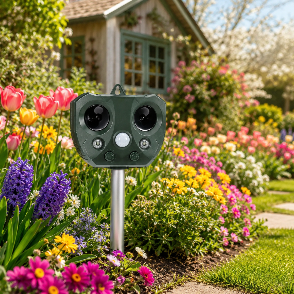GARDENSONIC – Solar-powered animal repellent with PIR sensor and weather protection