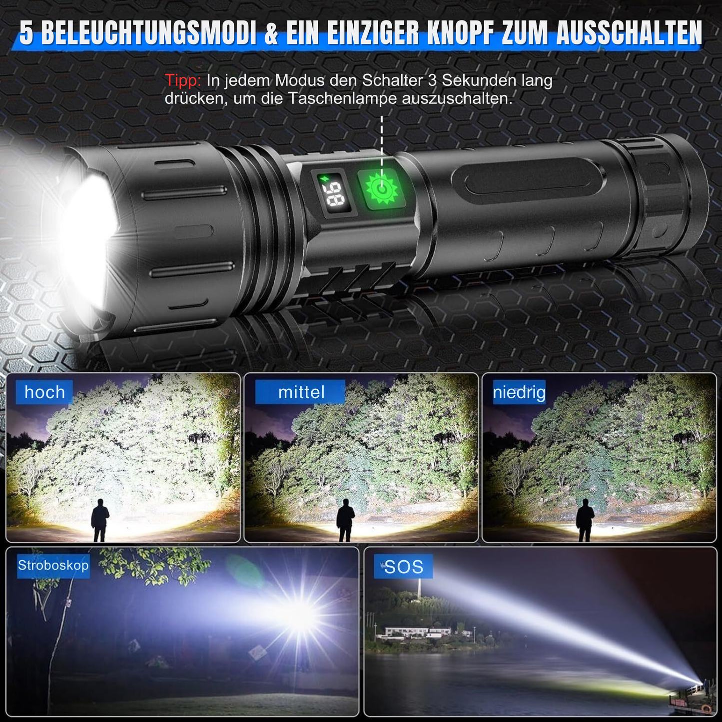 UltraBeam 100.000 Lumen Zaklamp – Superhelder & Veelzijdig voor elke situatie