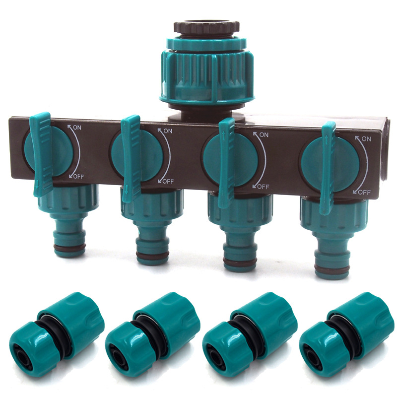 Distribuidor de manguera de jardín premium de 4 vías - Adaptador de grifo ajustable