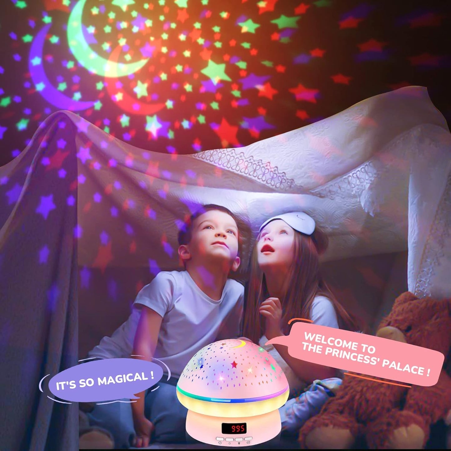 GlowLight – Proyector de estrellas mágico con 16 colores y función de temporizador