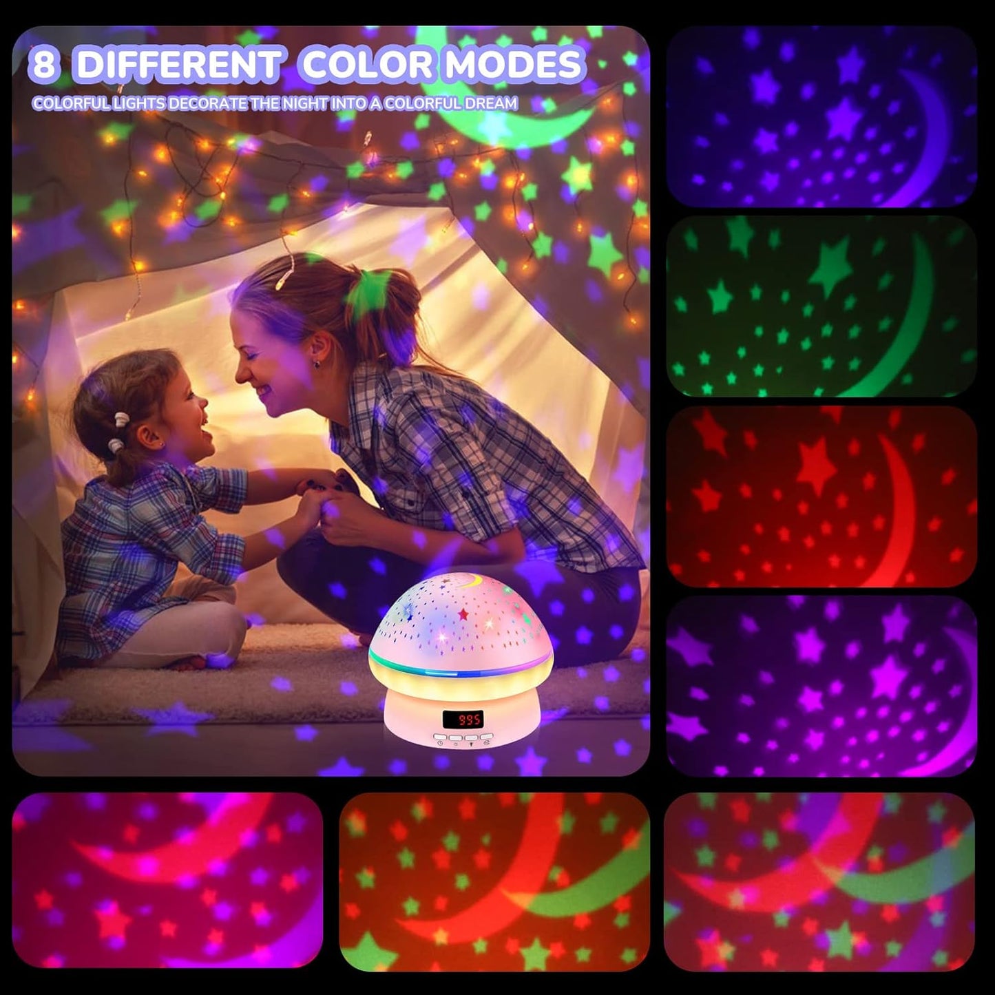 GlowLight – Proyector de estrellas mágico con 16 colores y función de temporizador