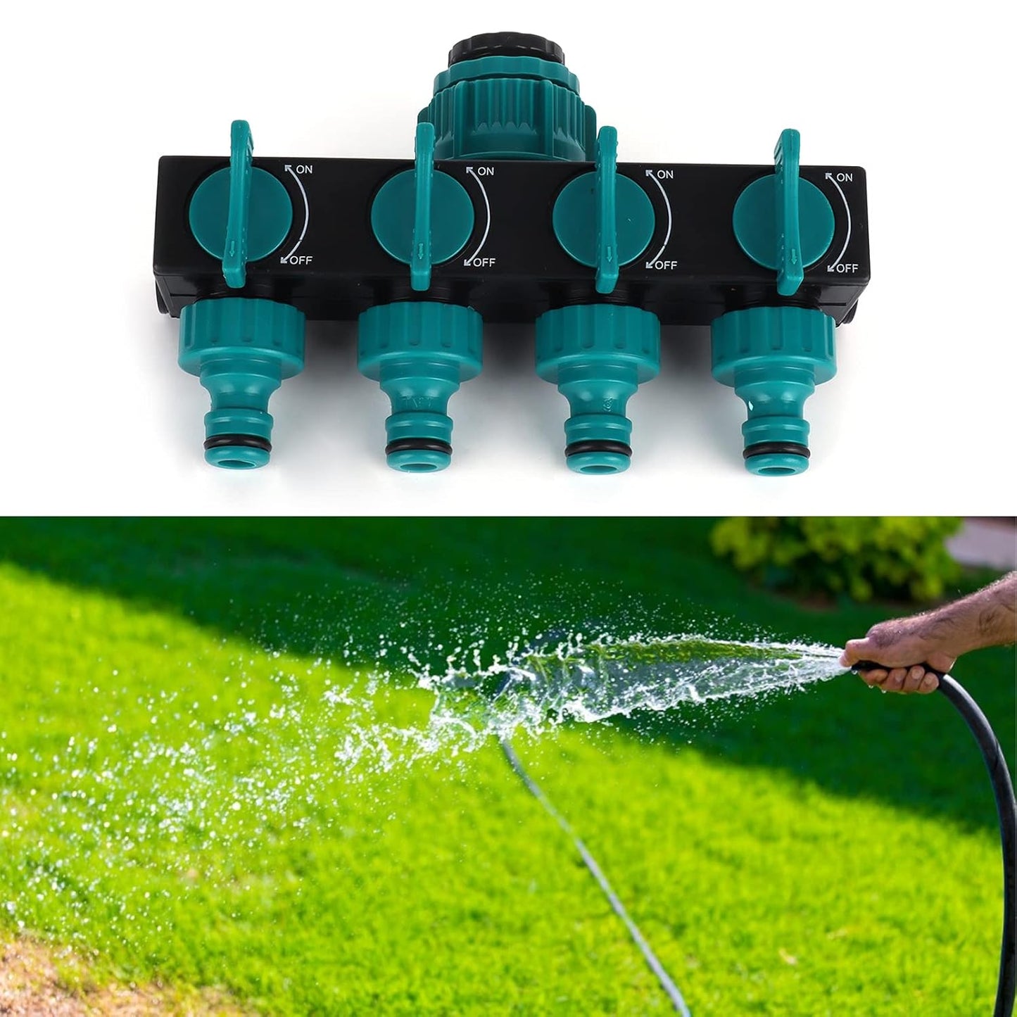 Distribuidor de manguera de jardín premium de 4 vías - Adaptador de grifo ajustable