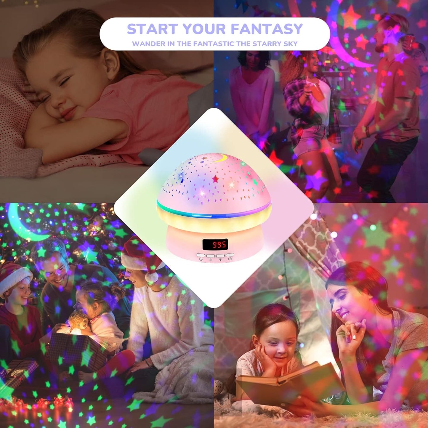 GlowLight – Proyector de estrellas mágico con 16 colores y función de temporizador