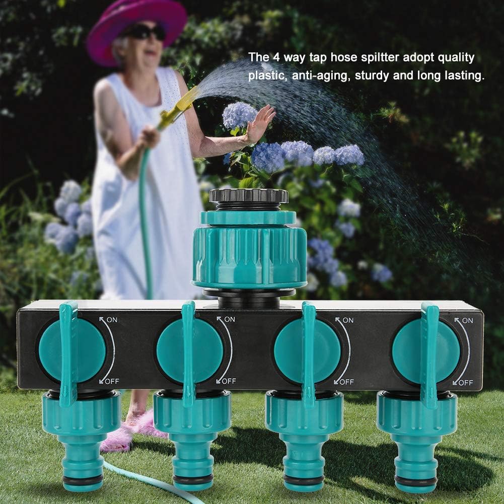 Distribuidor de manguera de jardín premium de 4 vías - Adaptador de grifo ajustable
