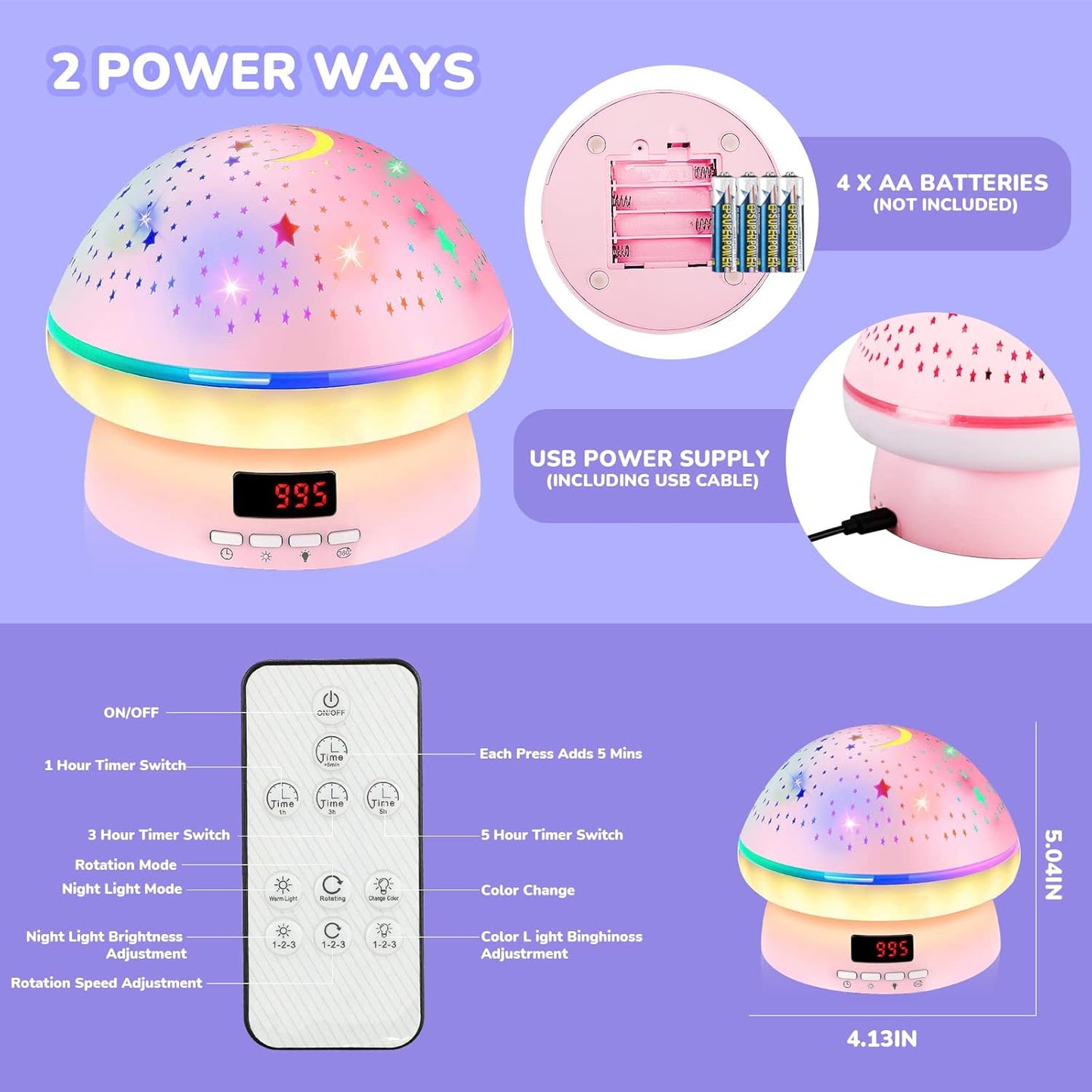 GlowLight – Proyector de estrellas mágico con 16 colores y función de temporizador