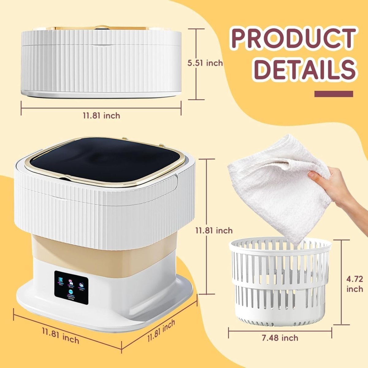 WASHNEST – Mini lavadora plegable inteligente de 11L para viajes y hogares pequeños