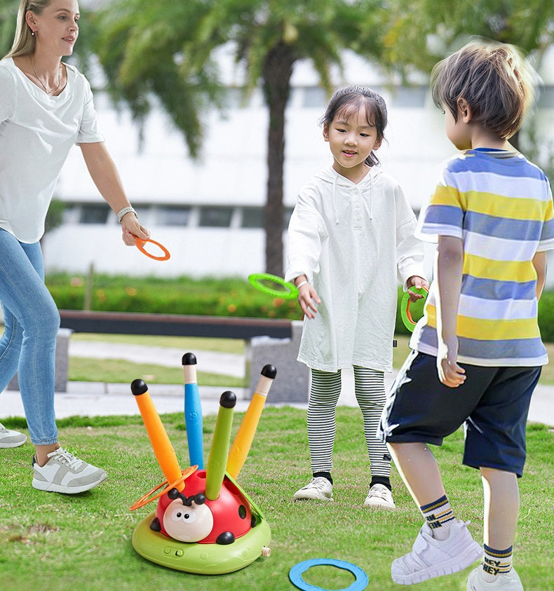 PlayMax – Set de actividades 3 en 1 para niños con comba, lanzamiento de anillos y cohete de pedales