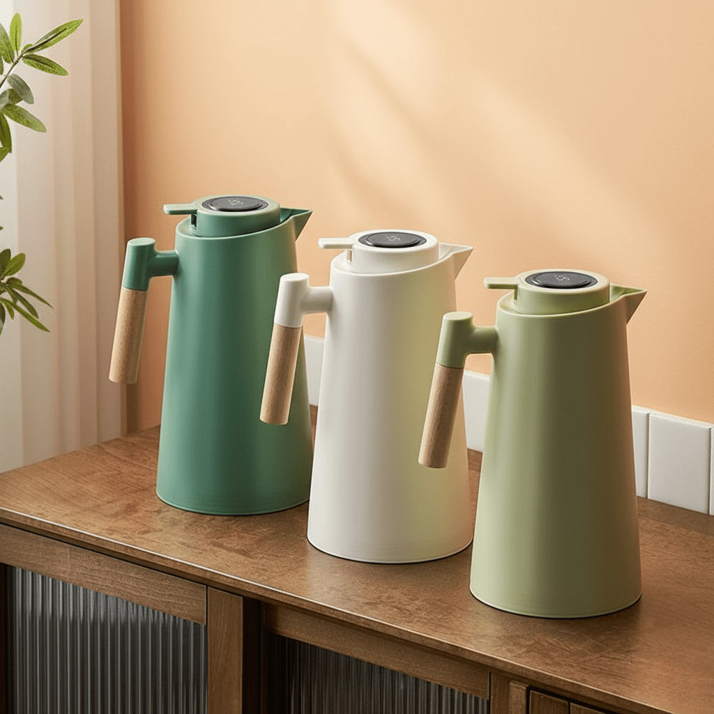 LATTEA THERMO – Thermos à double paroi avec affichage de la température et poignée en bois