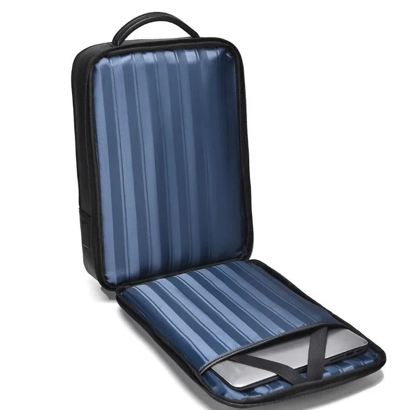 Elegante mochila de cuero para mujer/hombre con conexión USB para portátil y uso diario, 15,6 pulgadas, negro
