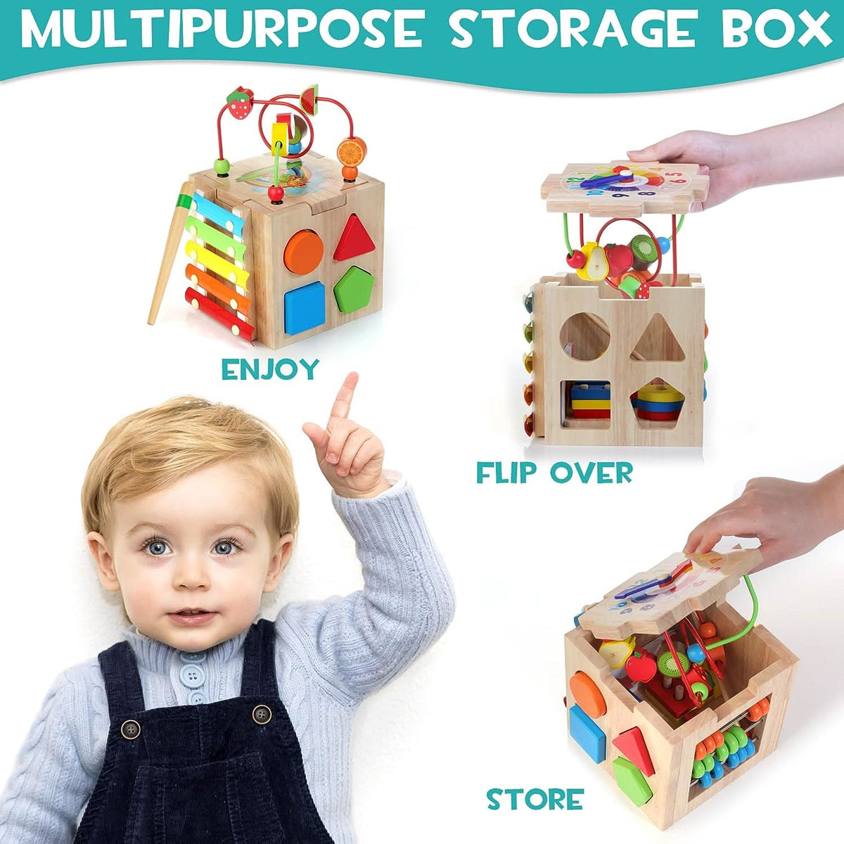 Stilvolle 8-in-1-Montessori-Aktivitäten Kubus-Educational spielen Spaß für Babys-5