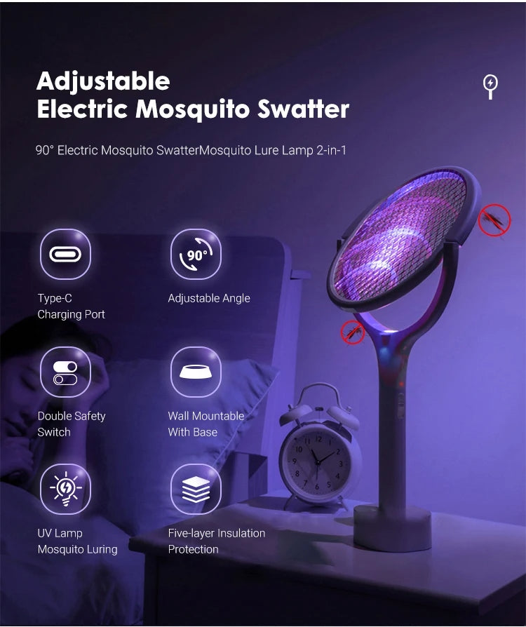 ZapGuard Mosquito Zapper - 5-in-1 mosquito repellent with insect swatter & LED lamp