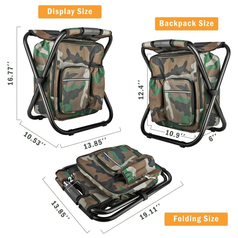 CAMOCHAIR PACK - 3-in-1 camouflage rucksack with folding chair & cooler compartment