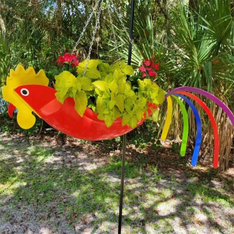 Hanging plant bowl - Colourful chicken design garden decoration