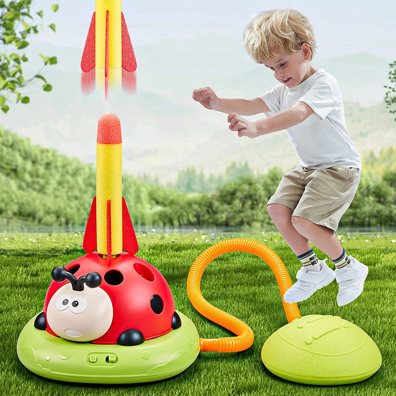 PlayMax – Set de actividades 3 en 1 para niños con comba, lanzamiento de anillos y cohete de pedales