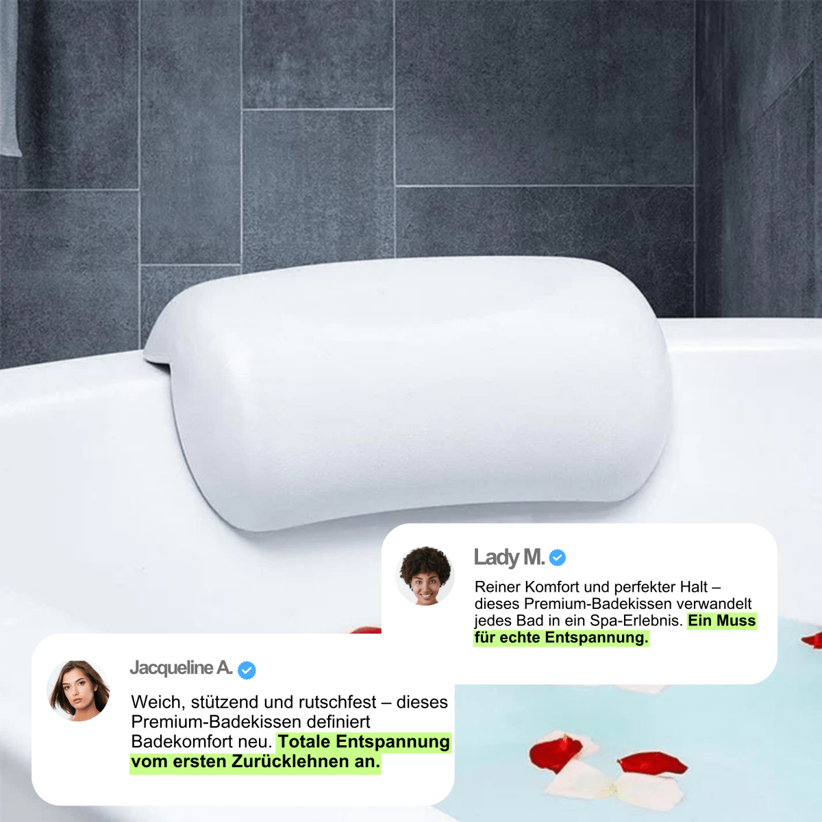 Almohada de baño AquaCloud Premium – ergonómica y antideslizante para baños relajantes