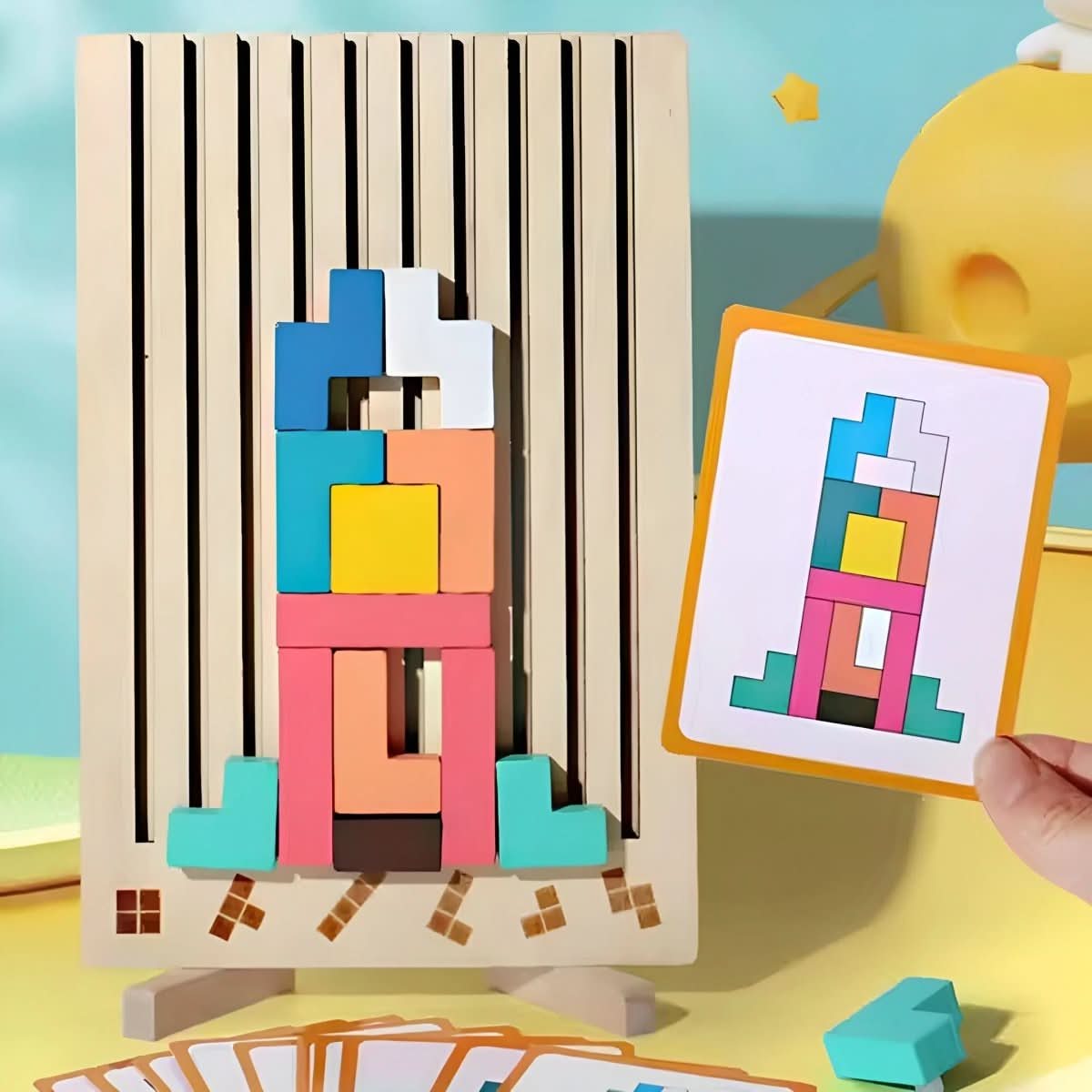 BRIQLEARN – Montessori Wooden Tetris for Creative Stacking and Logic Training