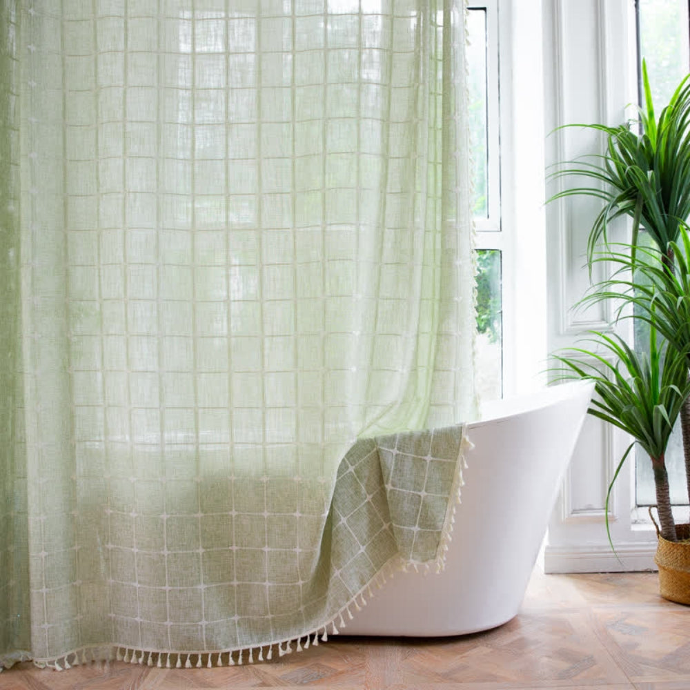 COTTONHAVEN Shower Curtain - Soft cotton shower curtain with fringes for cosy bathrooms