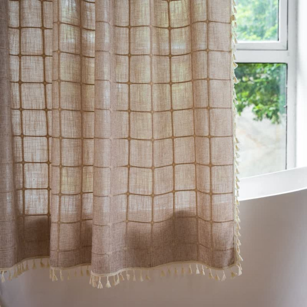 COTTONHAVEN Shower Curtain - Soft cotton shower curtain with fringes for cosy bathrooms
