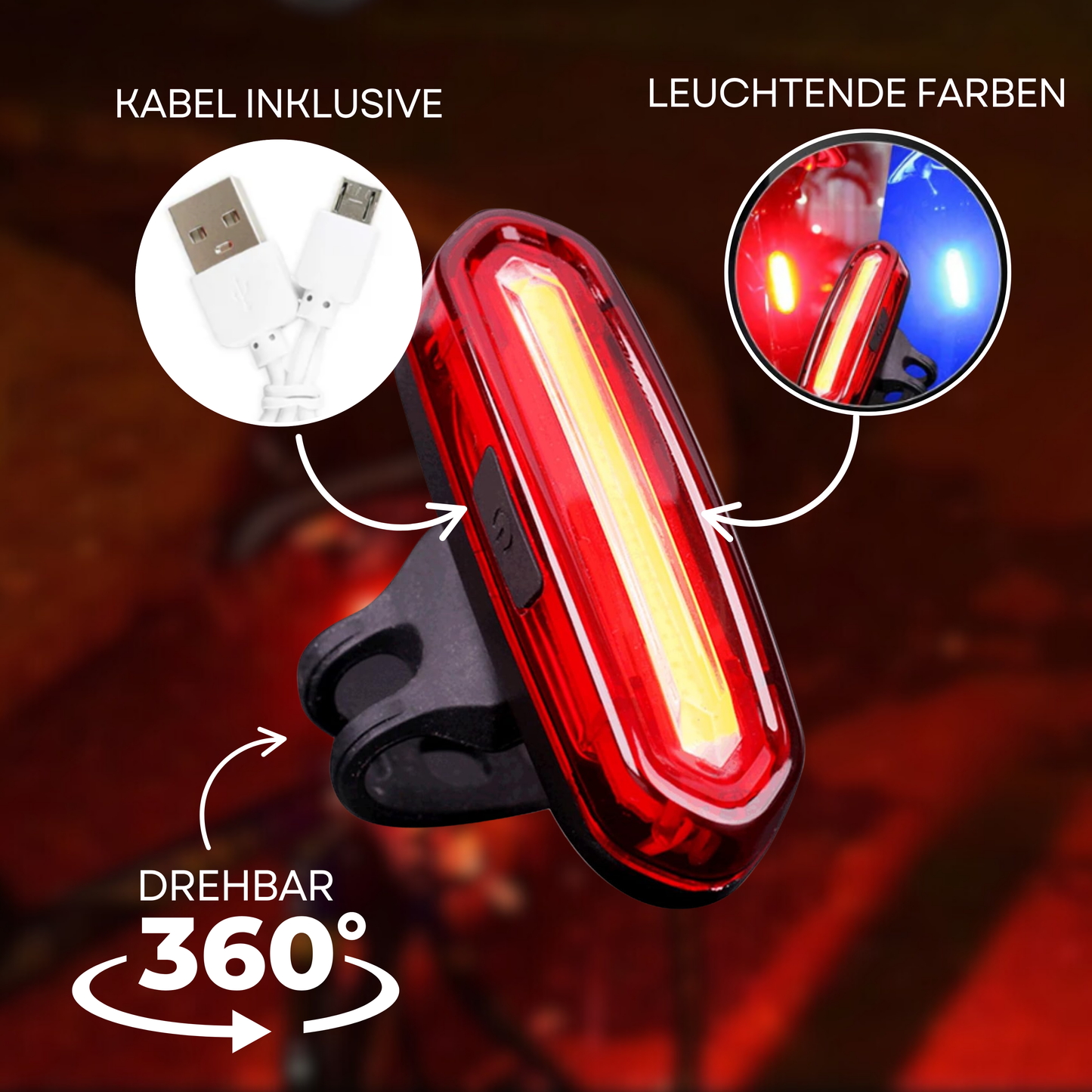 Lightup LED Fietslamp – Oplaadbaar veiligheidslicht met 240° gezichtsveld
