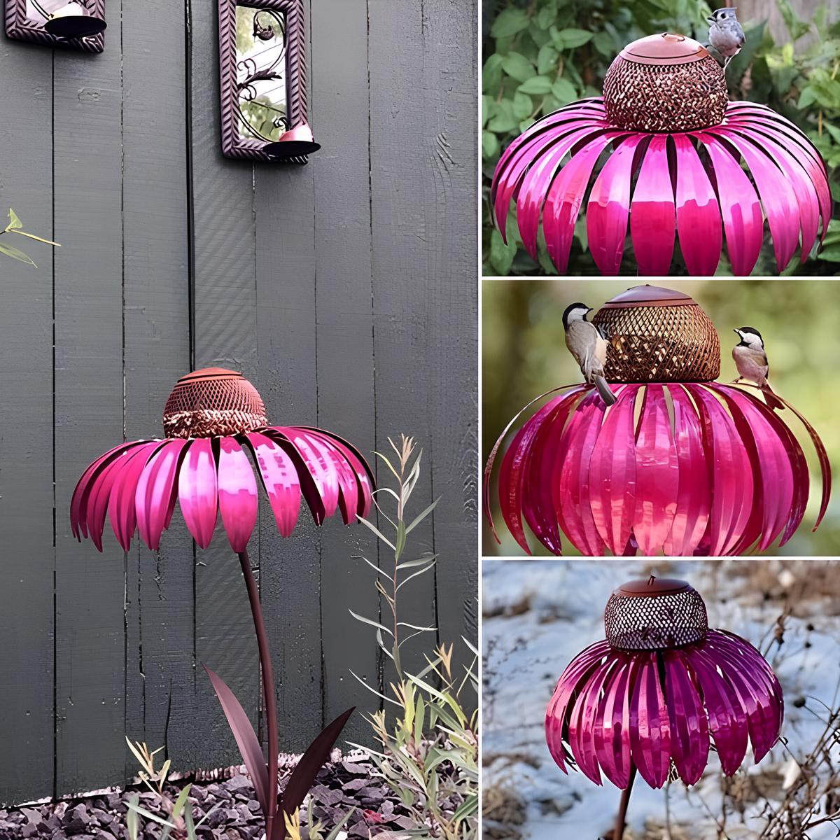 BloomFeast – Eleganter kegelförmiger Futterspender, der sich harmonisch in die Gartenblumen einfügt. 1
