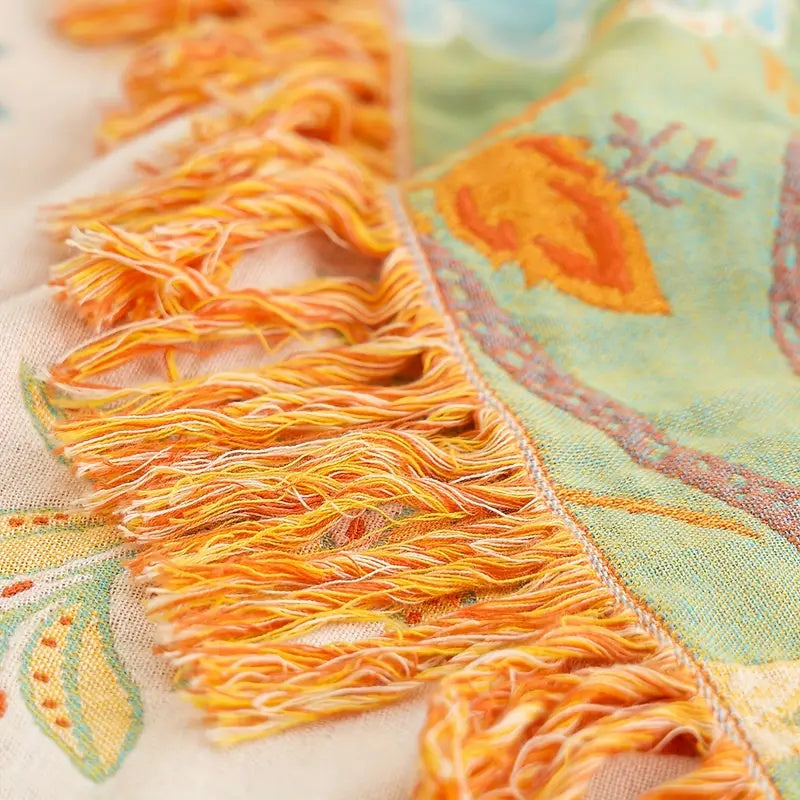 Boho-Chic – Cotton Throw Blanket with Floral Pattern
