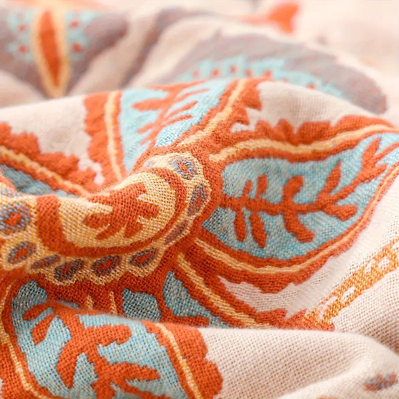Boho-Chic – Cotton Throw Blanket with Floral Pattern