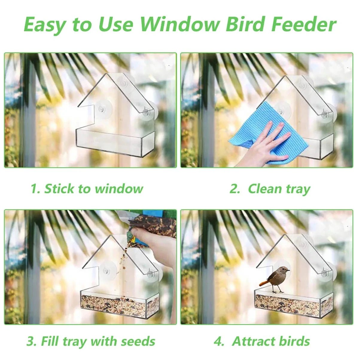 CLEARNEST – Transparenter Fenster-Vogelfutterspender mit Saugnäpfen 7