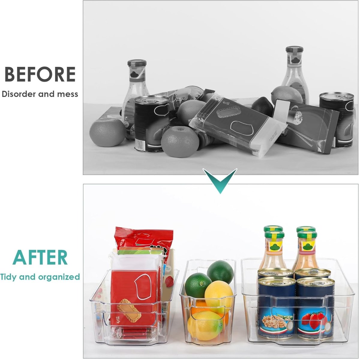 SCATOLE COOLORGANIZE - Scatole trasparenti per frigorifero e cucina in un set di 4 pezzi.