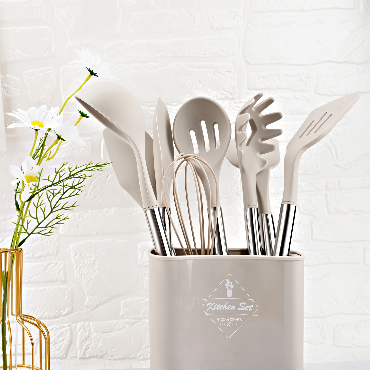 CULINARA PRO – Set de utensilios de cocina de silicona de 12 piezas con mangos de acero inoxidable para cocinar sin esfuerzo