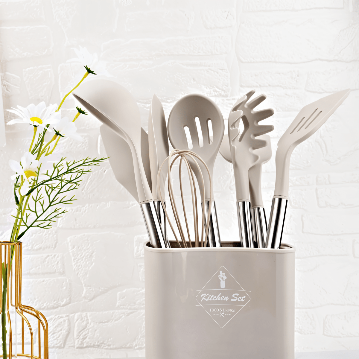CULINARA PRO – 12-delig siliconen keukengerei set met roestvrijstalen handgrepen voor moeiteloos koken