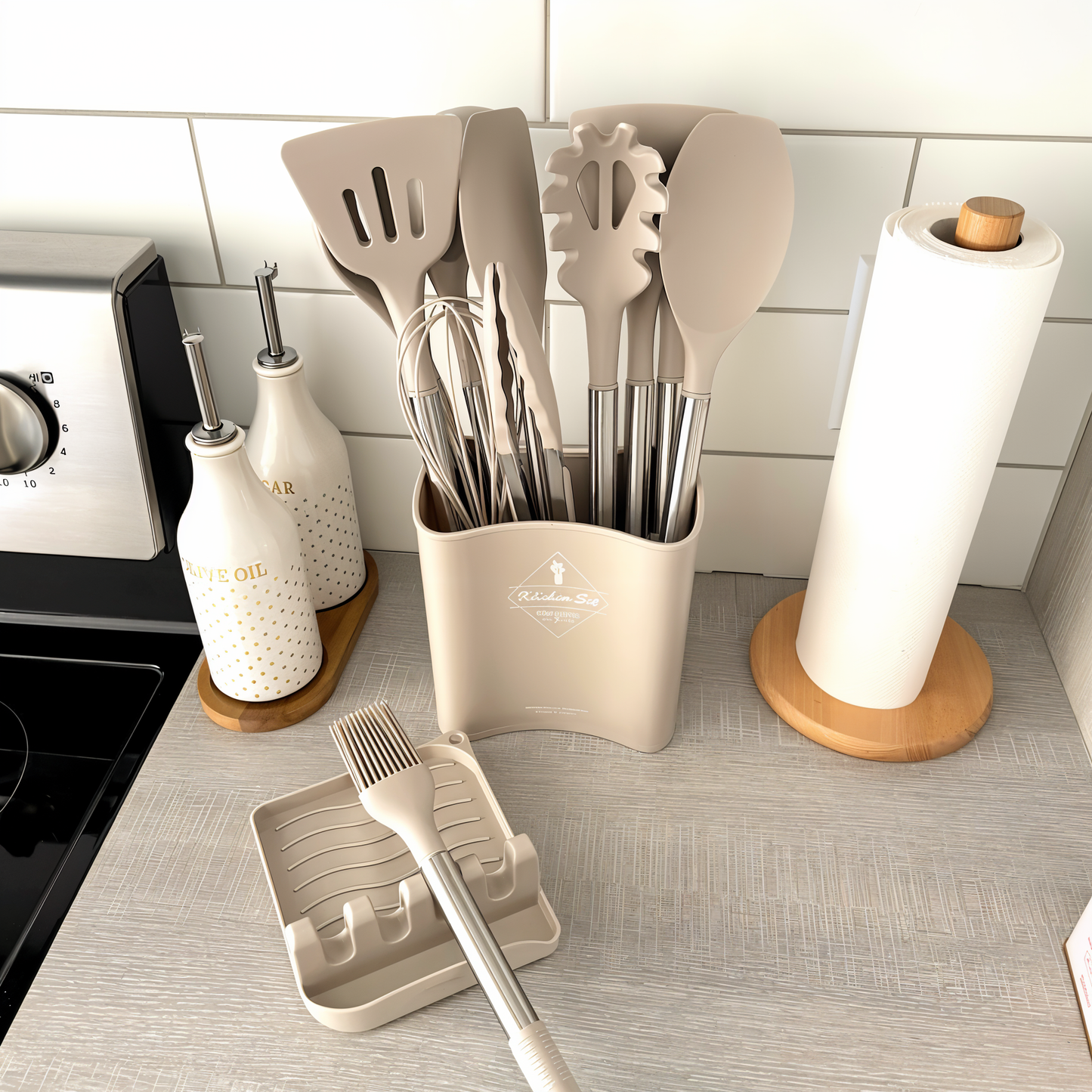 CULINARA PRO – Set de utensilios de cocina de silicona de 12 piezas con mangos de acero inoxidable para cocinar sin esfuerzo