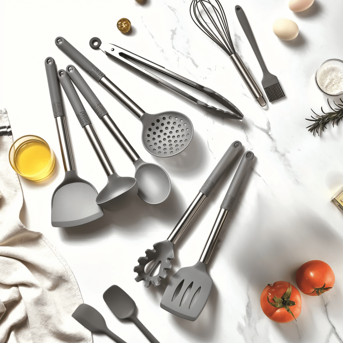 CULINARA PRO – 12-delig siliconen keukengerei set met roestvrijstalen handgrepen voor moeiteloos koken