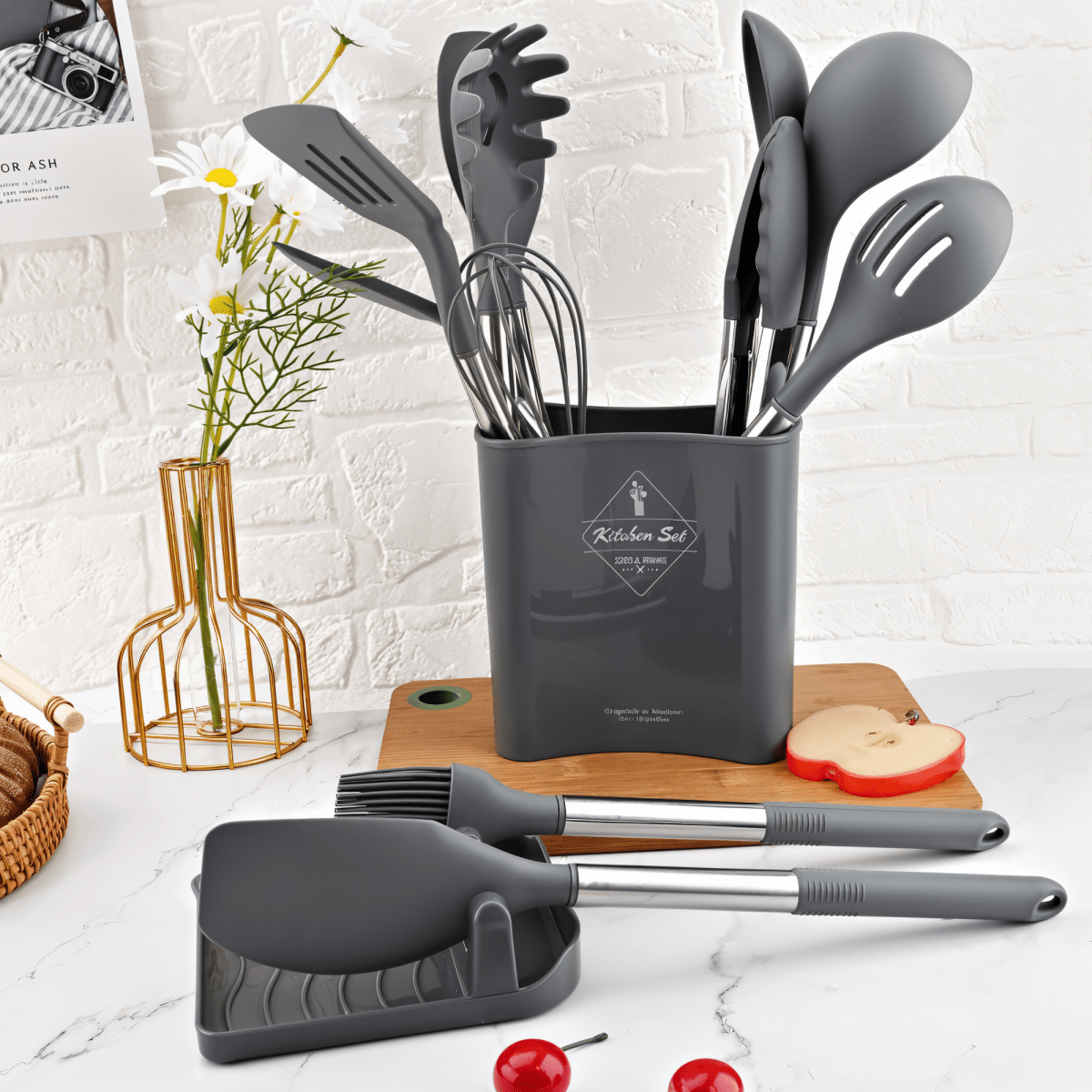 CULINARA PRO – 12-delig siliconen keukengerei set met roestvrijstalen handgrepen voor moeiteloos koken