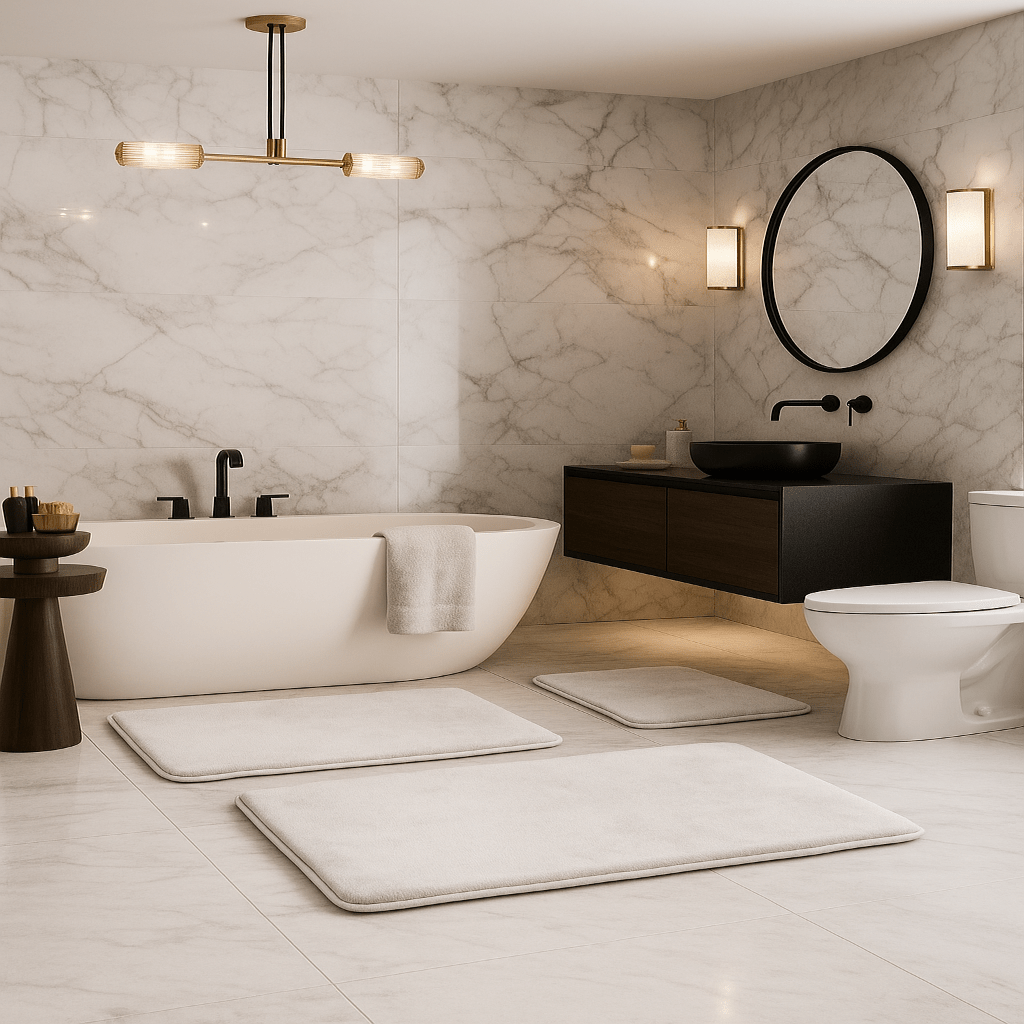 SoftStep Luxe – Tapis de bain en mousse à mémoire de forme, ensemble de 3 pièces