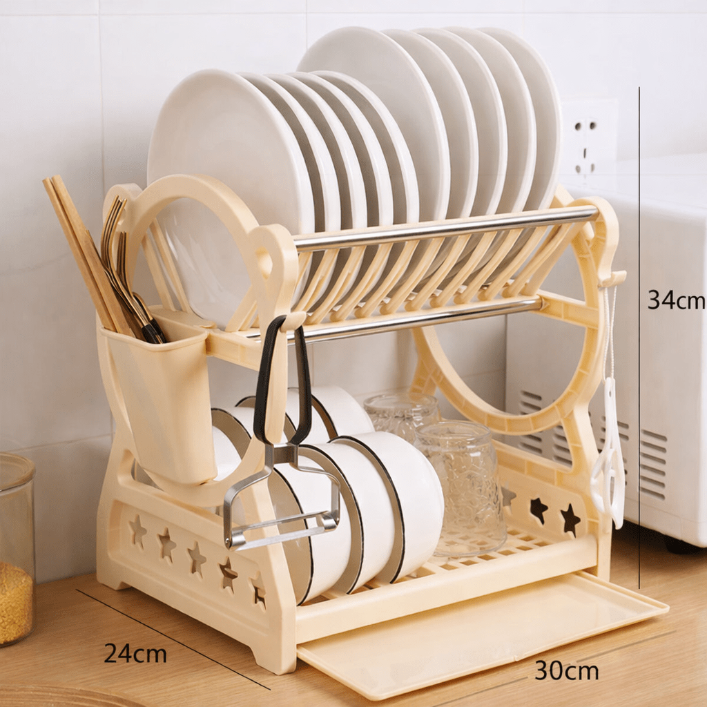 DRAINPRO – Sturdy 2-Tier Dish Drainer with Drainboard and Cutlery Holder