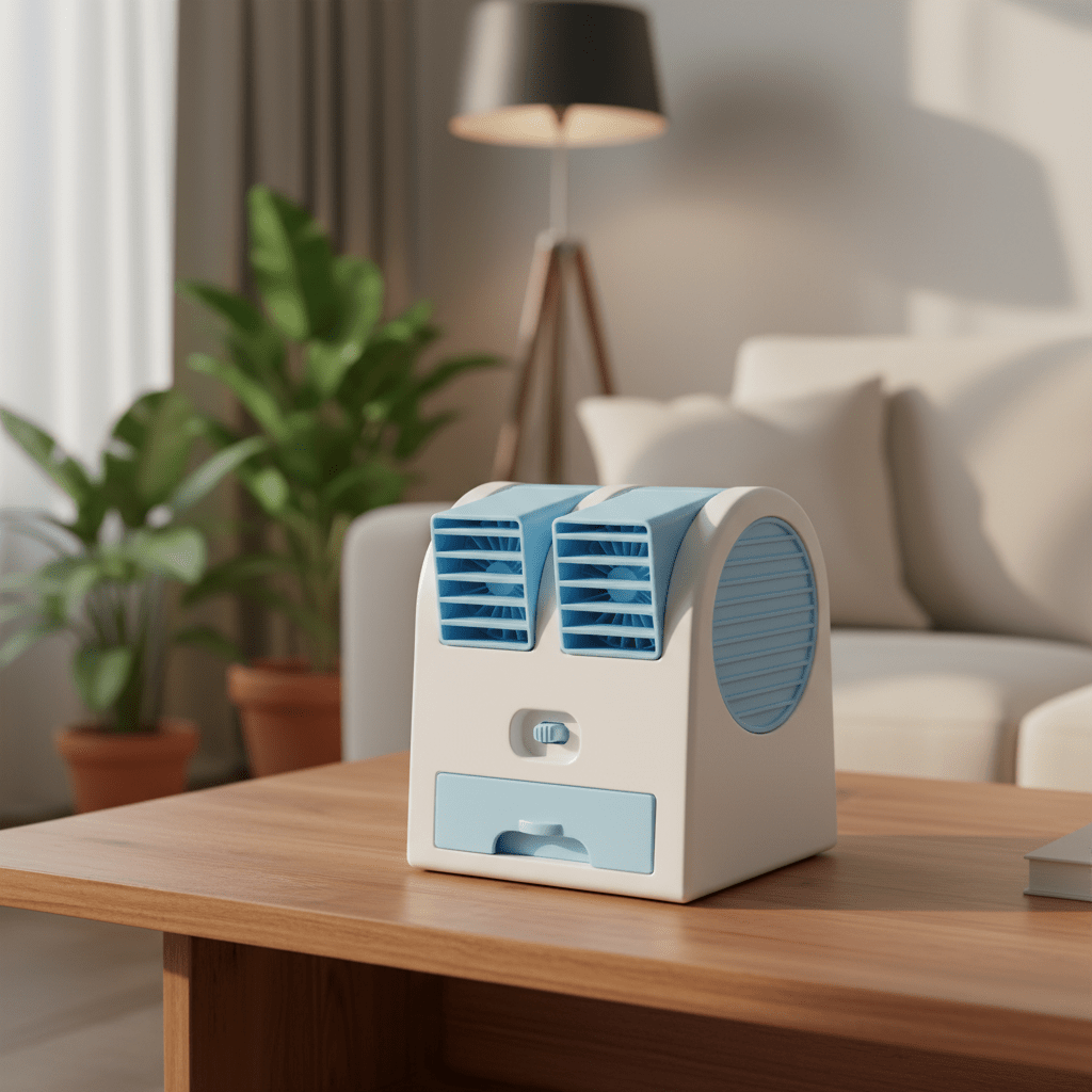 COOLBREEZE – Mini USB Air Cooler with Quiet Operation & Dual Air Outlet